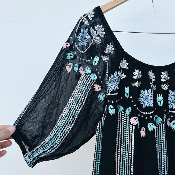 Carolina K Charo Dress Off The Shoulder Maxi Sheer Beaded Embroidered Small - Picture 5 of 11